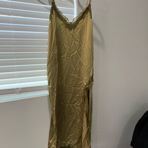 REFORMATION Green Lace Trim Slip Dress